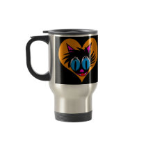 Cute Black Cat Heart Travel Mugs