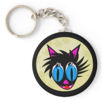Cute Black Cat Moon Keychain