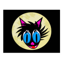 Cute Black Cat Moon Post Cards