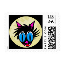 Cute Black Cat Moon Stamp