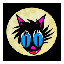 Cute Black Cat Mooon Poster