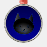 Cute Black Cat on deep midnight blue. Ornament