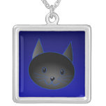 Cute Black Cat on deep midnight blue. Pendants