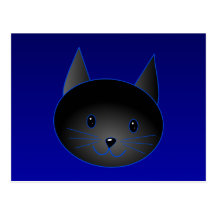 Cute Black Cat on deep midnight blue. Postcard