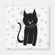 Cute Black Cat with Hearts. Fridge Magnets