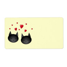 Cute Black Cats with Hearts, on cream. Personalized Shipping Label