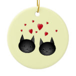 Cute Black Cats with Hearts, on cream. Christmas Ornaments