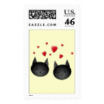 Cute Black Cats with Hearts, on cream. Postage Stamp
