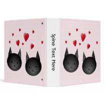 Cute Black Cats with Hearts, on pale pink. 3 Ring Binders