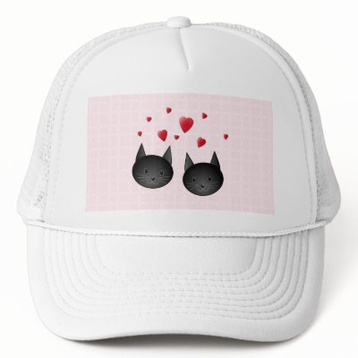 Cute Black Cats with Hearts on pale pink