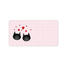 Cute Black Cats with Hearts, on pale pink. Personalized Address Labels
