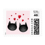 Cute Black Cats with Hearts, on pale pink. Postage