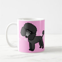 Cute Black Poodle Cartoon - Pink Pawprint Mugs