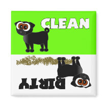 Cute Black Pug Clean / Dirty Dishwasher Magnet