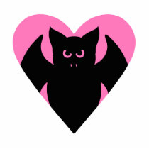 Cute black vampire bat in pink heart photo cutouts
