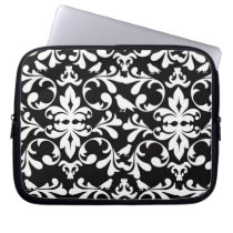 Cute black white bird damask swirls laptop sleeves