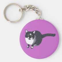 Cute Black White Cat in Pointillism Keychains