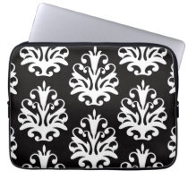 Cute Black White Damask Pattern laptop sleeves