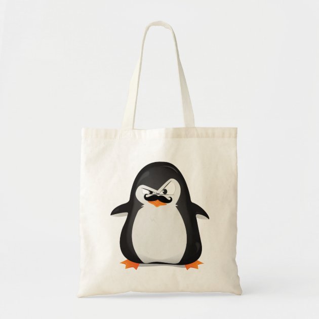 Cute Black  White Penguin And  Funny Mustache Budget Tote Bag