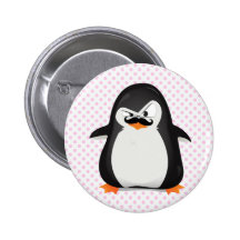 Cute Black  White Penguin And  Funny Mustache Pinback Buttons