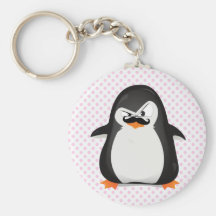Cute Black  White Penguin And  Funny Mustache Keychain