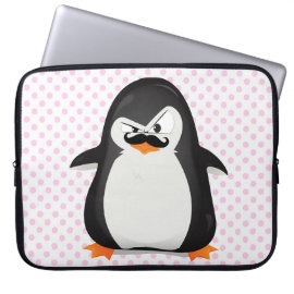 Cute Black  White Penguin And  Funny Mustache Laptop Sleeve