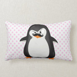 Cute Black  White Penguin And  Funny Mustache Lumbar Pillow