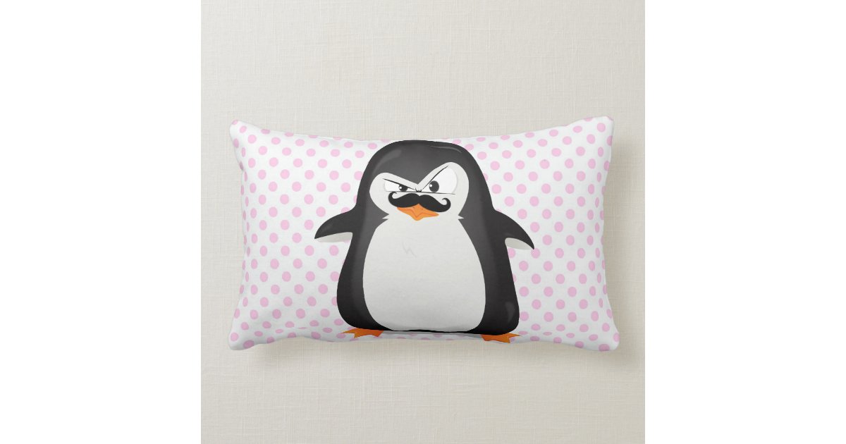 Cute Black White Penguin And Funny Mustache Lumbar Pillow