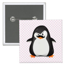 Cute Black  White Penguin And  Funny Mustache Pin
