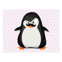 Cute Black  White Penguin And  Funny Mustache Postcard