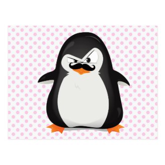 Cute Black White Penguin And Funny Mustache Postcard