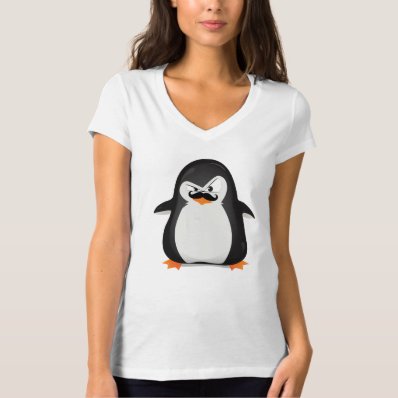 Cute Black  White Penguin And  Funny Mustache Tee Shirt
