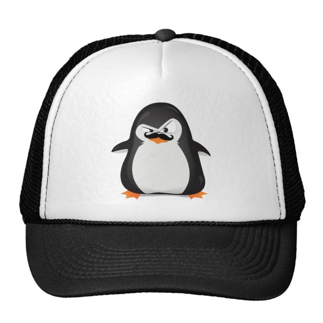 Cute Black  White Penguin And  Funny Mustache Trucker Hat 1/1