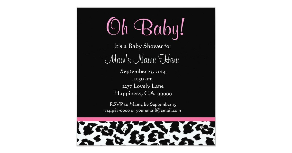 Cute Black White Pink Leopard Print Baby Shower Card Zazzle
