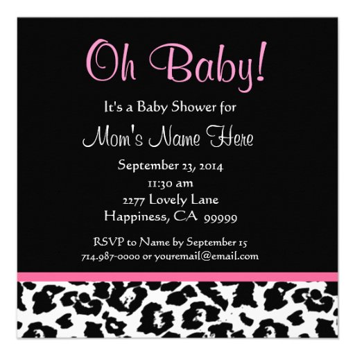 Cute Black White Pink Leopard Print Baby Shower Announcement