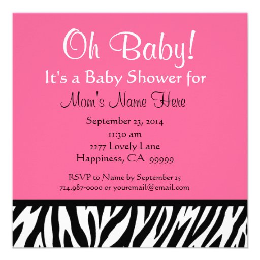 Cute Black White Pink Zebra Print Baby Shower Invites