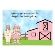 Cute Blond Cowgirl and Horse Birthday Invitation