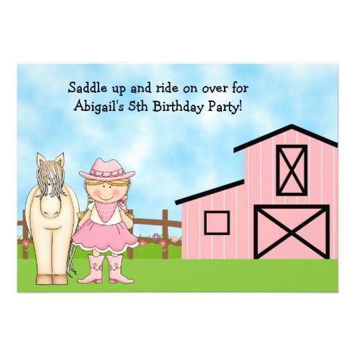 Cute Blond Cowgirl and Horse Birthday Invitation