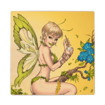 blond, elf, fairy, faerie, al rio, pinup, faeries, illustration, drawing, cute, jungle, [[missing key: type_mitercraft_woodencoaste]] with custom graphic design