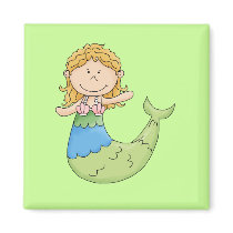 Cute Blond Mermaid Girl Fish Design Magnets