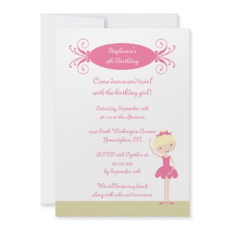 Cute blonde ballerina birthday party invitation invitation