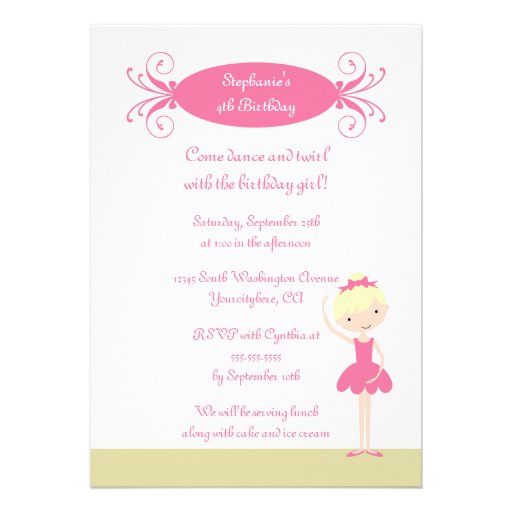 Cute blonde ballerina birthday party invitation