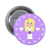 Cute Blonde Bride & Hearts Customizable Button