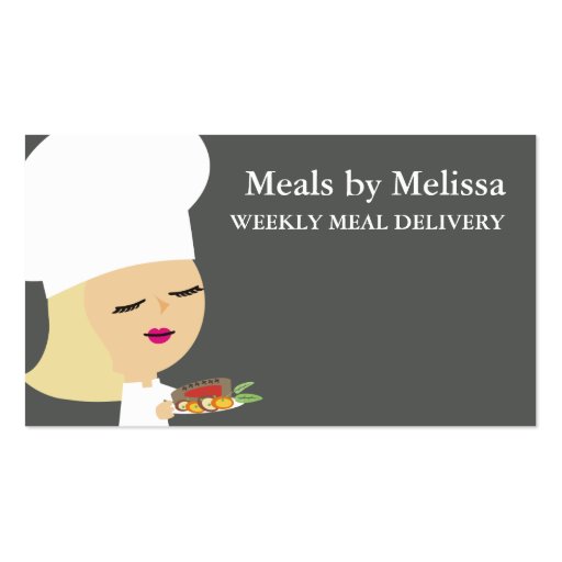 Cute blonde girl chef steak dinner biz cards business card templates (front side)
