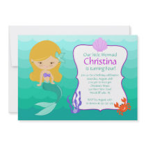 Cute Blonde Mermaid Birthday Invitation