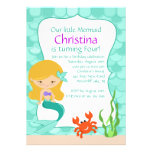 Cute Blonde Mermaid Birthday Invitation