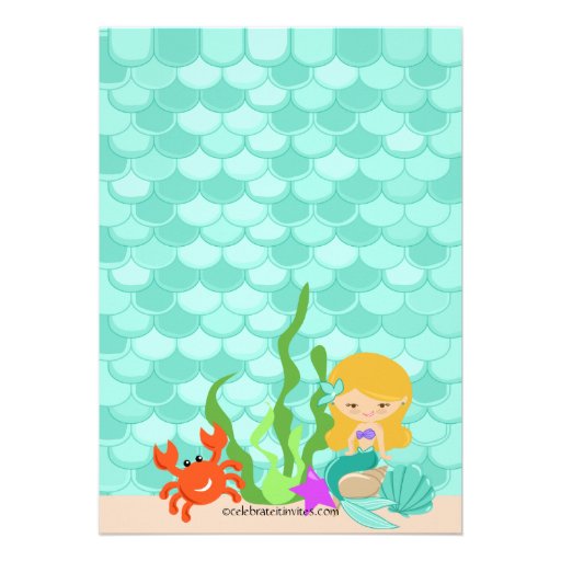 Cute Blonde Mermaid Birthday Invitation
