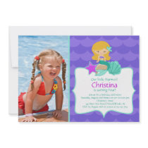 Cute Blonde Mermaid Photo Birthday Invitation