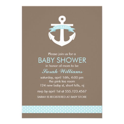 Cute Blue Anchor Nautical Theme Baby Shower Cards