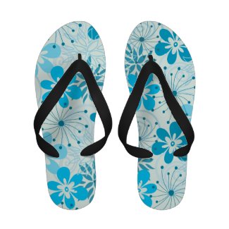 Cute blue and cyan abstract spring flowers Flip-Flops
